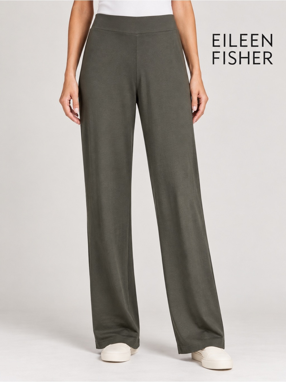 Eileen Fisher - Olive-Green Wide Leg Pull-On Pants -SzS